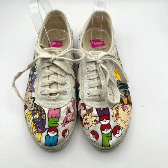 Hand Painted Pokemon Shoes Size 8 WIDE Custom Anime Manga Fan Art Canvas Comicon - Picture 6 of 11